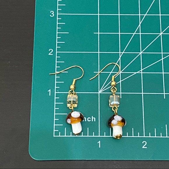 Handmade Mushroom Lampwork Beads Drop Earrings - Picture 7 of 8